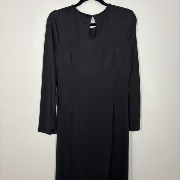 Luxely Black Long Formal Evening Dress Ballgown Size 16 Draped Ruched Waist L/S - Picture 8 of 9